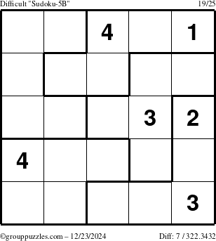 The grouppuzzles.com Difficult Sudoku-5B puzzle for Monday December 23, 2024