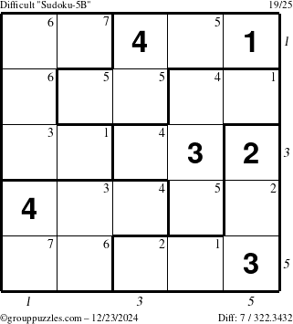 The grouppuzzles.com Difficult Sudoku-5B puzzle for Monday December 23, 2024 with all 7 steps marked