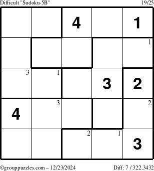 The grouppuzzles.com Difficult Sudoku-5B puzzle for Monday December 23, 2024 with the first 3 steps marked