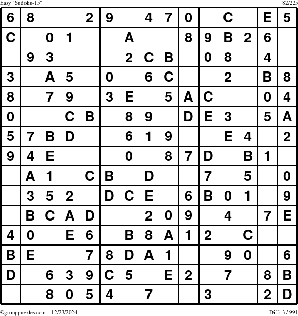 The grouppuzzles.com Easy Sudoku-15 puzzle for Monday December 23, 2024