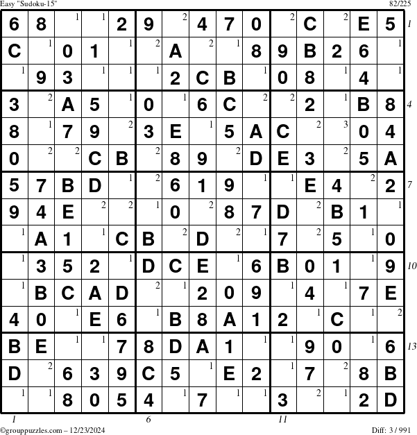 The grouppuzzles.com Easy Sudoku-15 puzzle for Monday December 23, 2024 with all 3 steps marked