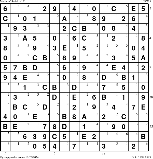 The grouppuzzles.com Medium Sudoku-15 puzzle for Monday December 23, 2024 with all 6 steps marked