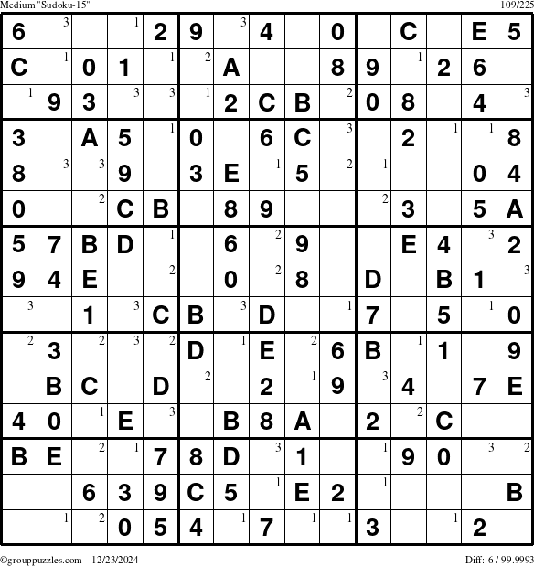 The grouppuzzles.com Medium Sudoku-15 puzzle for Monday December 23, 2024 with the first 3 steps marked