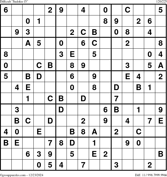 The grouppuzzles.com Difficult Sudoku-15 puzzle for Monday December 23, 2024