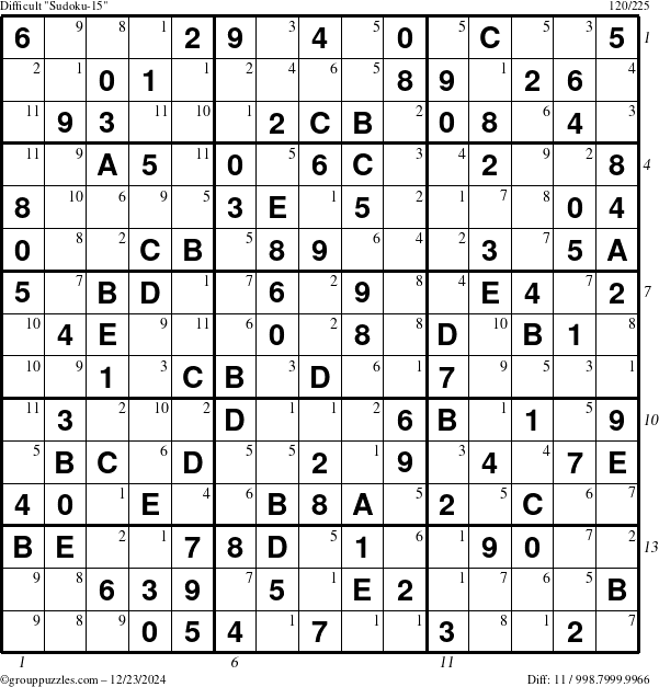 The grouppuzzles.com Difficult Sudoku-15 puzzle for Monday December 23, 2024 with all 11 steps marked