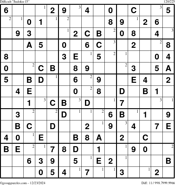 The grouppuzzles.com Difficult Sudoku-15 puzzle for Monday December 23, 2024 with the first 3 steps marked