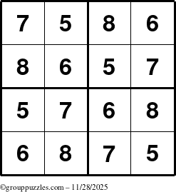 The grouppuzzles.com Answer grid for the Sudoku-4-5678 puzzle for Friday November 28, 2025