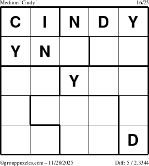 The grouppuzzles.com Medium Cindy puzzle for Friday November 28, 2025
