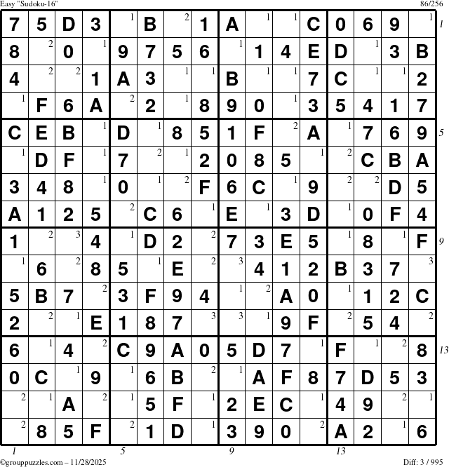 The grouppuzzles.com Easy Sudoku-16 puzzle for Friday November 28, 2025 with all 3 steps marked