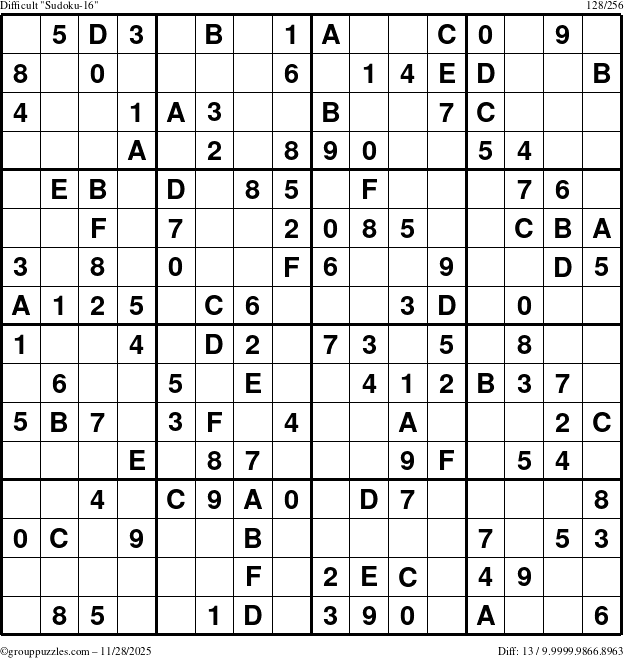 The grouppuzzles.com Difficult Sudoku-16 puzzle for Friday November 28, 2025