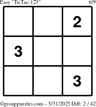 The grouppuzzles.com Easy TicTac-123 puzzle for Saturday May 31, 2025