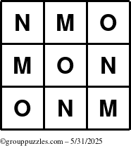 The grouppuzzles.com Answer grid for the TicTac-MNO puzzle for Saturday May 31, 2025