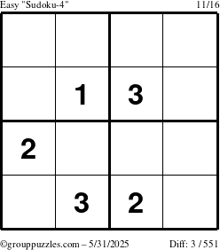 The grouppuzzles.com Easy Sudoku-4 puzzle for Saturday May 31, 2025