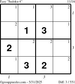 The grouppuzzles.com Easy Sudoku-4 puzzle for Saturday May 31, 2025 with all 3 steps marked