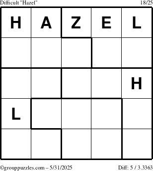 The grouppuzzles.com Difficult Hazel puzzle for Saturday May 31, 2025