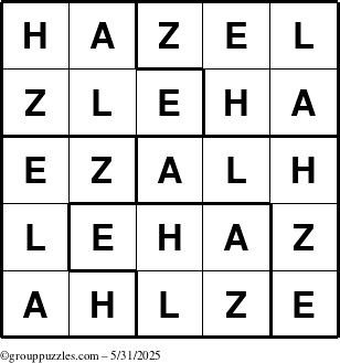 The grouppuzzles.com Answer grid for the Hazel puzzle for Saturday May 31, 2025