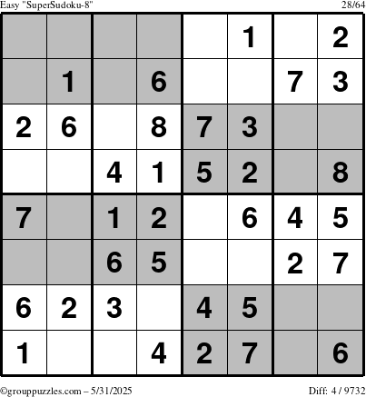 The grouppuzzles.com Easy SuperSudoku-8 puzzle for Saturday May 31, 2025