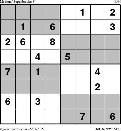 The grouppuzzles.com Medium SuperSudoku-8 puzzle for Saturday May 31, 2025