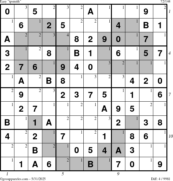 The grouppuzzles.com Easy tpsmith puzzle for Saturday May 31, 2025 with all 4 steps marked
