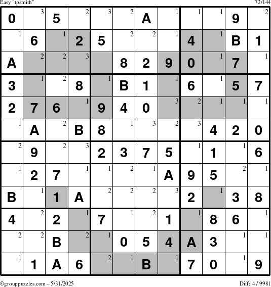 The grouppuzzles.com Easy tpsmith puzzle for Saturday May 31, 2025 with the first 3 steps marked