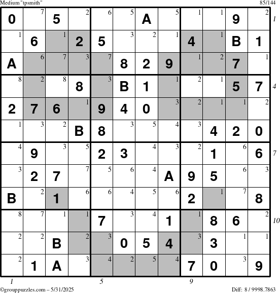 The grouppuzzles.com Medium tpsmith puzzle for Saturday May 31, 2025 with all 8 steps marked