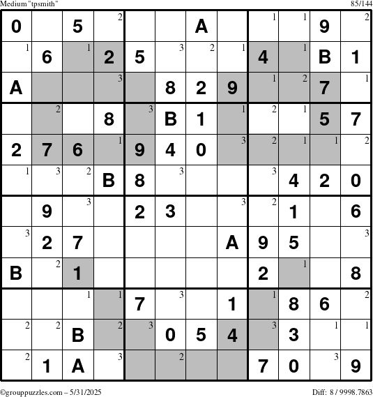 The grouppuzzles.com Medium tpsmith puzzle for Saturday May 31, 2025 with the first 3 steps marked