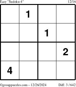 The grouppuzzles.com Easy Sudoku-4 puzzle for Thursday December 26, 2024