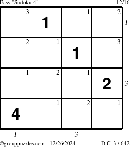 The grouppuzzles.com Easy Sudoku-4 puzzle for Thursday December 26, 2024 with all 3 steps marked