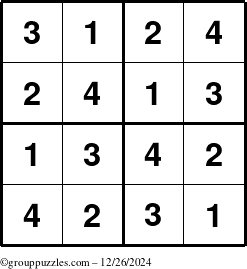 The grouppuzzles.com Answer grid for the Sudoku-4 puzzle for Thursday December 26, 2024