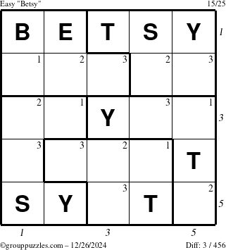 The grouppuzzles.com Easy Betsy puzzle for Thursday December 26, 2024 with all 3 steps marked