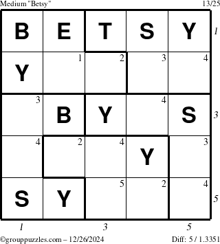 The grouppuzzles.com Medium Betsy puzzle for Thursday December 26, 2024 with all 5 steps marked