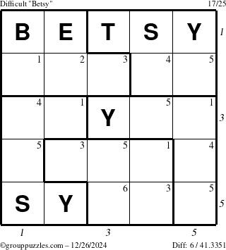 The grouppuzzles.com Difficult Betsy puzzle for Thursday December 26, 2024 with all 6 steps marked