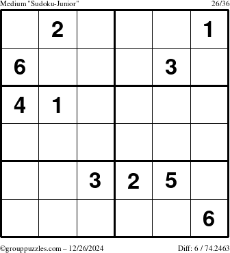 The grouppuzzles.com Medium Sudoku-Junior puzzle for Thursday December 26, 2024