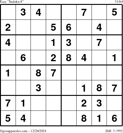 The grouppuzzles.com Easy Sudoku-8 puzzle for Thursday December 26, 2024