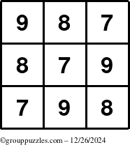 The grouppuzzles.com Answer grid for the TicTac-789 puzzle for Thursday December 26, 2024