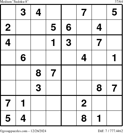 The grouppuzzles.com Medium Sudoku-8 puzzle for Thursday December 26, 2024