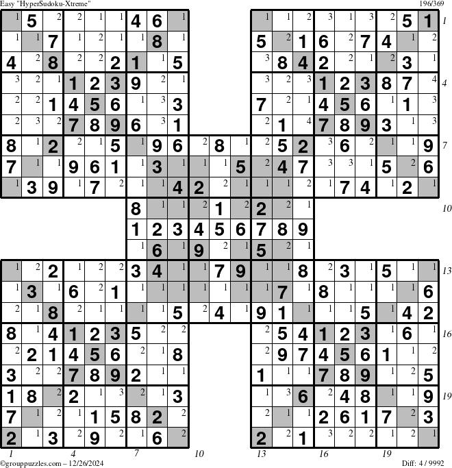 The grouppuzzles.com Easy cover-HyperXtreme puzzle for Thursday December 26, 2024, suitable for printing, with all 4 steps marked