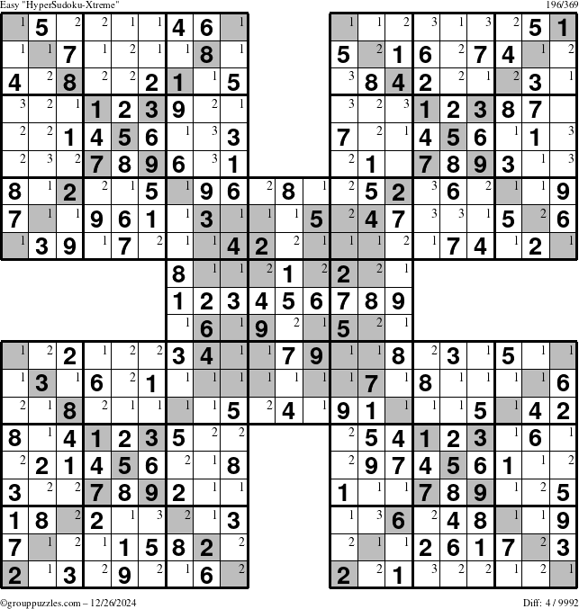 The grouppuzzles.com Easy cover-HyperXtreme puzzle for Thursday December 26, 2024 with the first 3 steps marked