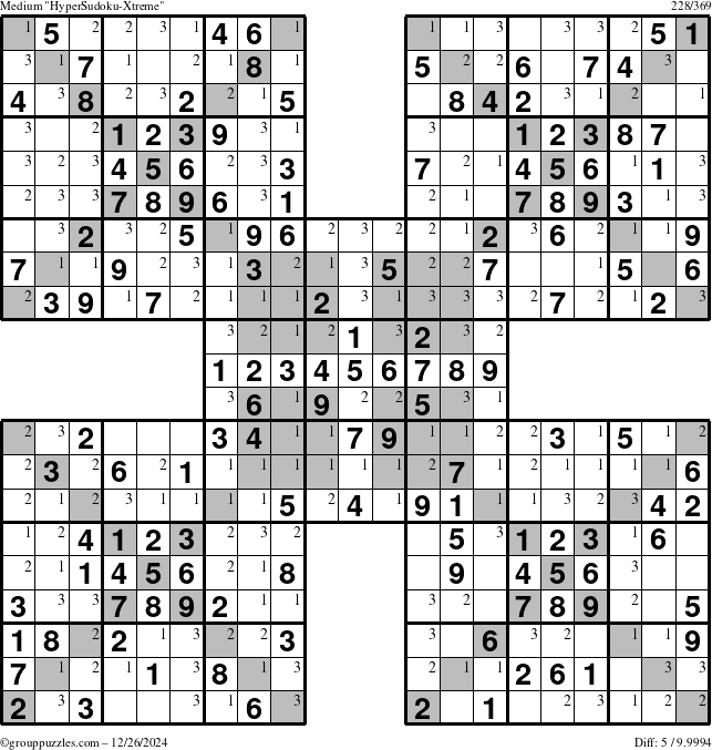 The grouppuzzles.com Medium cover-HyperXtreme puzzle for Thursday December 26, 2024 with the first 3 steps marked