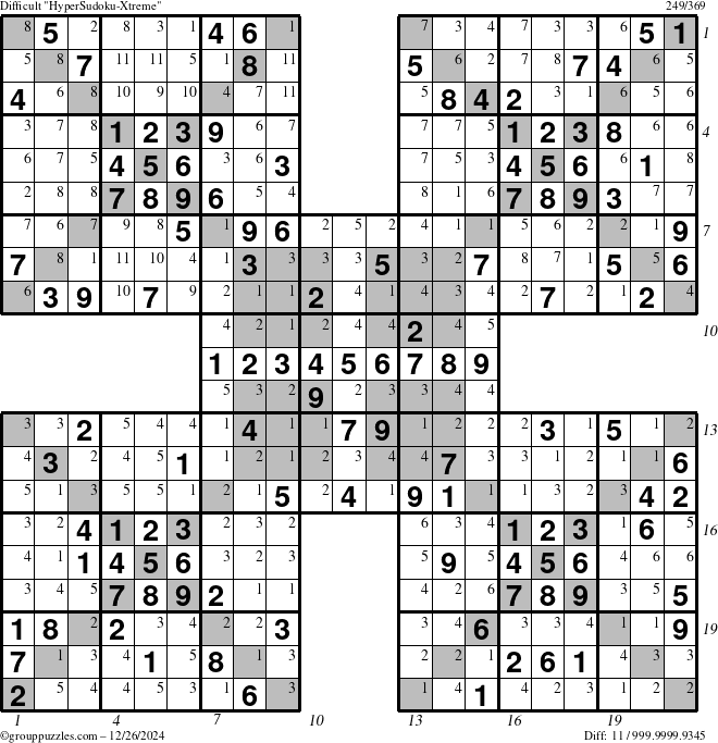 The grouppuzzles.com Difficult cover-HyperXtreme puzzle for Thursday December 26, 2024 with all 11 steps marked