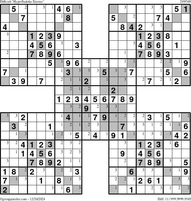 The grouppuzzles.com Difficult cover-HyperXtreme puzzle for Thursday December 26, 2024 with the first 3 steps marked