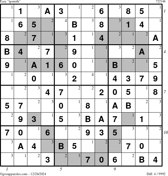 The grouppuzzles.com Easy tpsmith puzzle for Thursday December 26, 2024 with all 4 steps marked