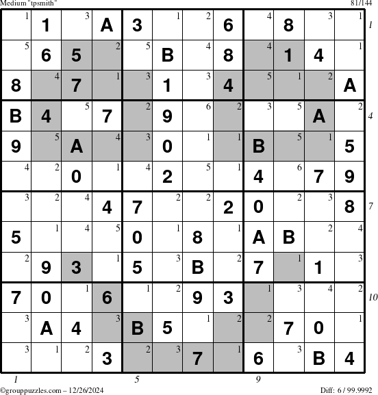 The grouppuzzles.com Medium tpsmith puzzle for Thursday December 26, 2024 with all 6 steps marked