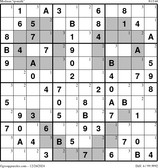 The grouppuzzles.com Medium tpsmith puzzle for Thursday December 26, 2024 with the first 3 steps marked