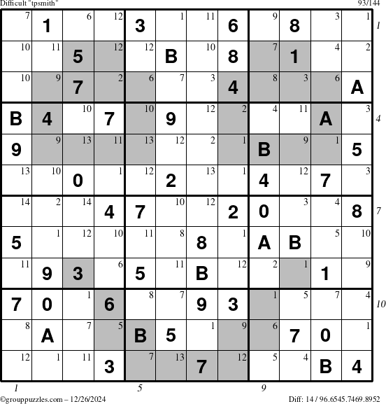 The grouppuzzles.com Difficult tpsmith puzzle for Thursday December 26, 2024 with all 14 steps marked