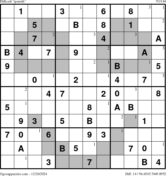 The grouppuzzles.com Difficult tpsmith puzzle for Thursday December 26, 2024 with the first 3 steps marked