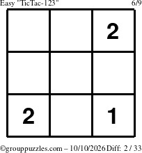 The grouppuzzles.com Easy TicTac-123 puzzle for Saturday October 10, 2026