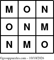 The grouppuzzles.com Answer grid for the TicTac-MNO puzzle for Saturday October 10, 2026