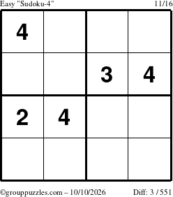 The grouppuzzles.com Easy Sudoku-4 puzzle for Saturday October 10, 2026
