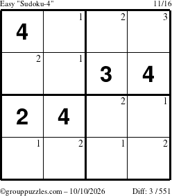 The grouppuzzles.com Easy Sudoku-4 puzzle for Saturday October 10, 2026 with the first 3 steps marked